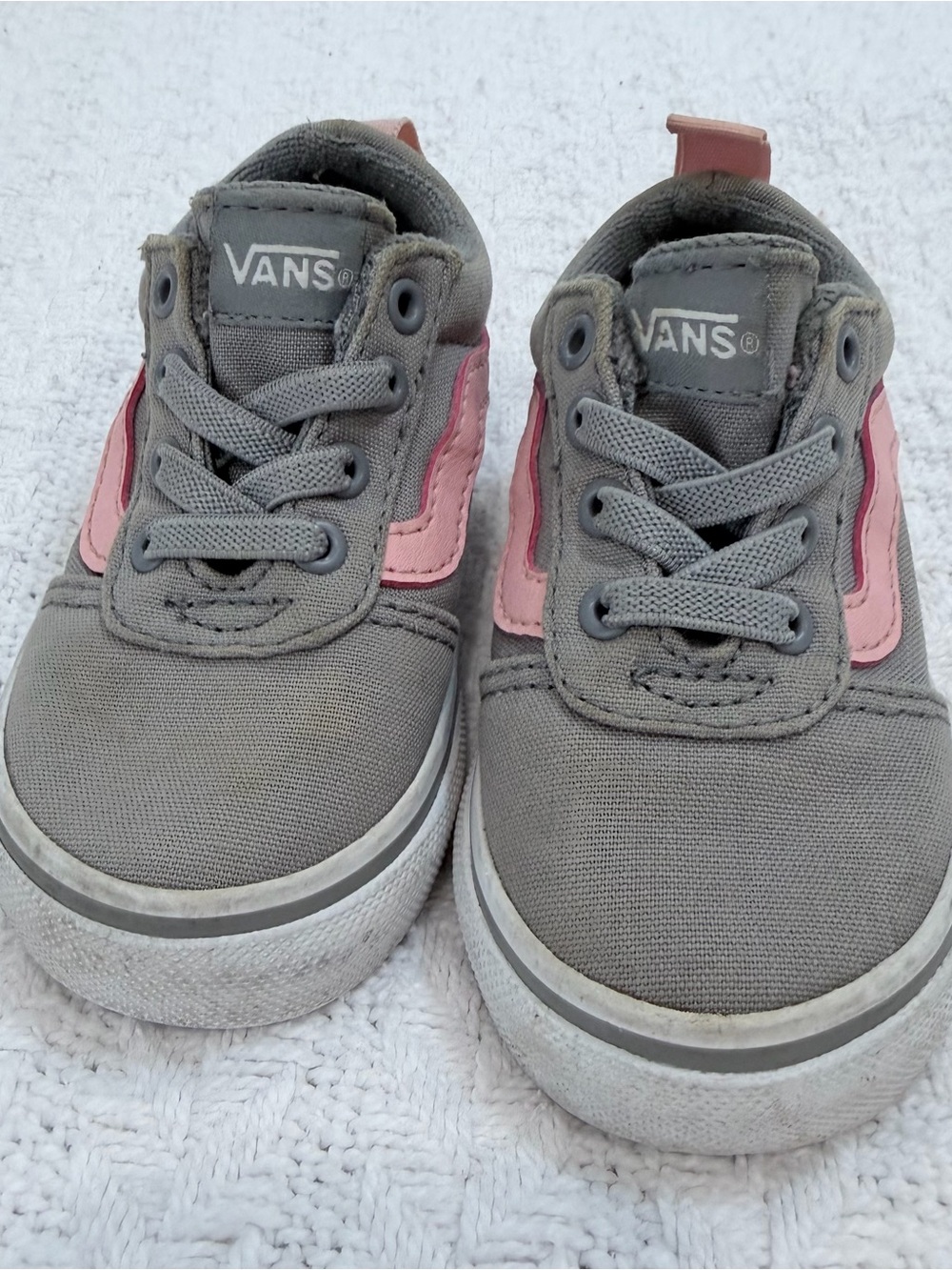 Vans Kids Gray Canvas Sneakers with Pink Accent